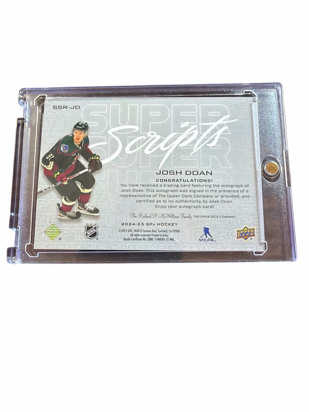 Josh Doan Signed Rookie Card - 2024-25 Upper Deck SPx Super Scripts - Picture 2 of 2